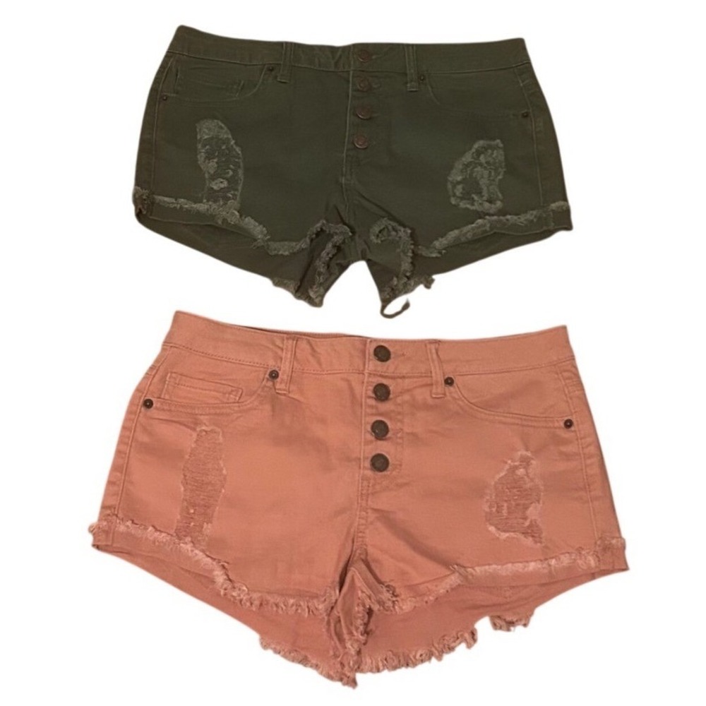 Forever 21 Los Angeles Distressed Denim Shorts Bundle Pink Olive Green Size 28